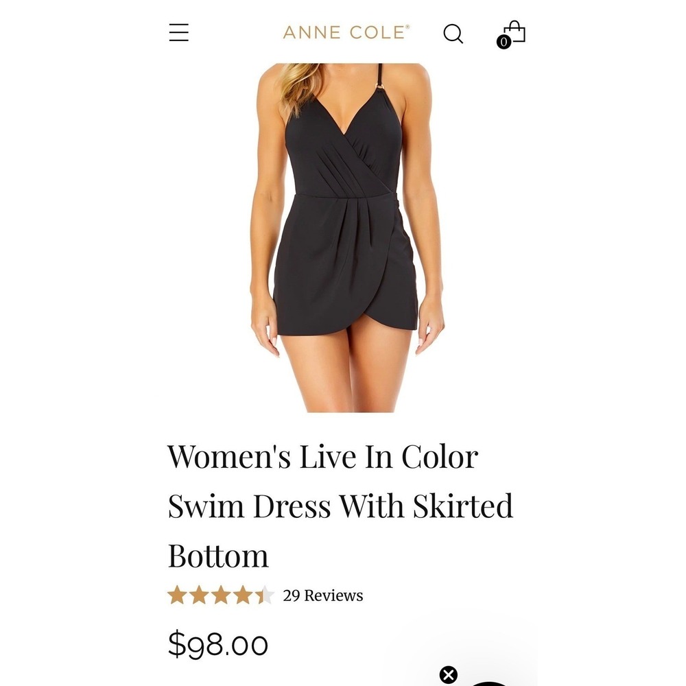 Anne Cole Women Black Live In Color Swim Dress One Piece Swimsuit Size 10 103658
